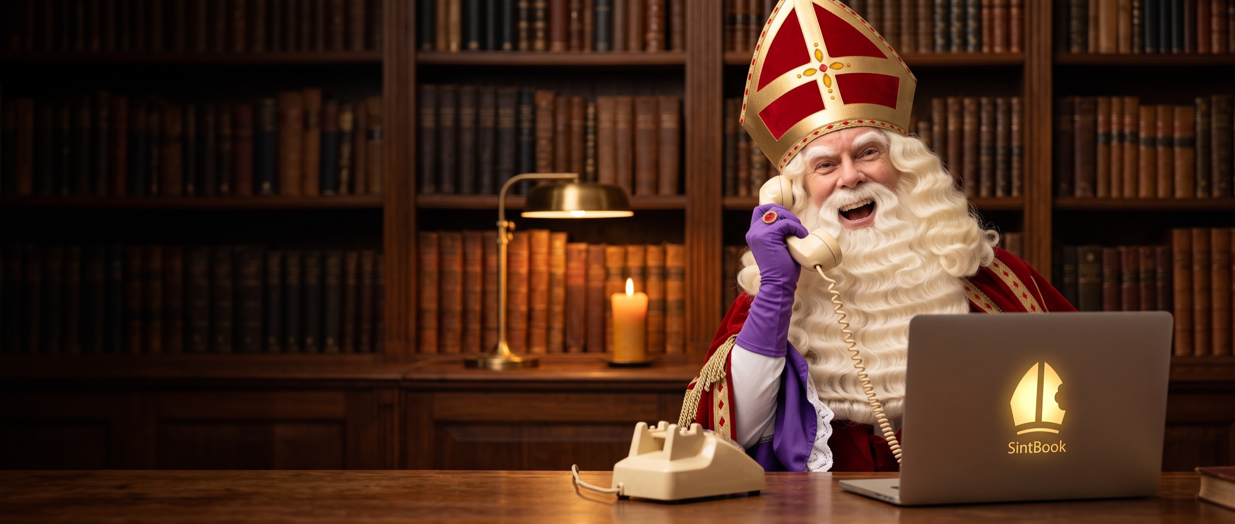 Het grote boek van Sinterklaas op het bureau bij De Sintspecialist in Zoetermeer