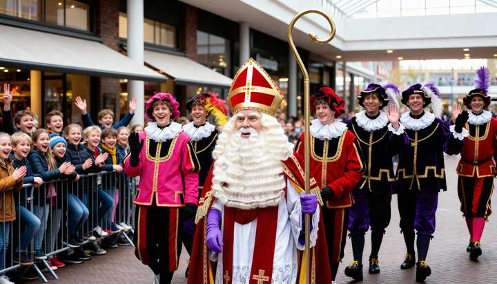 Sinterklaas rijdt door de straat tijdens een intocht